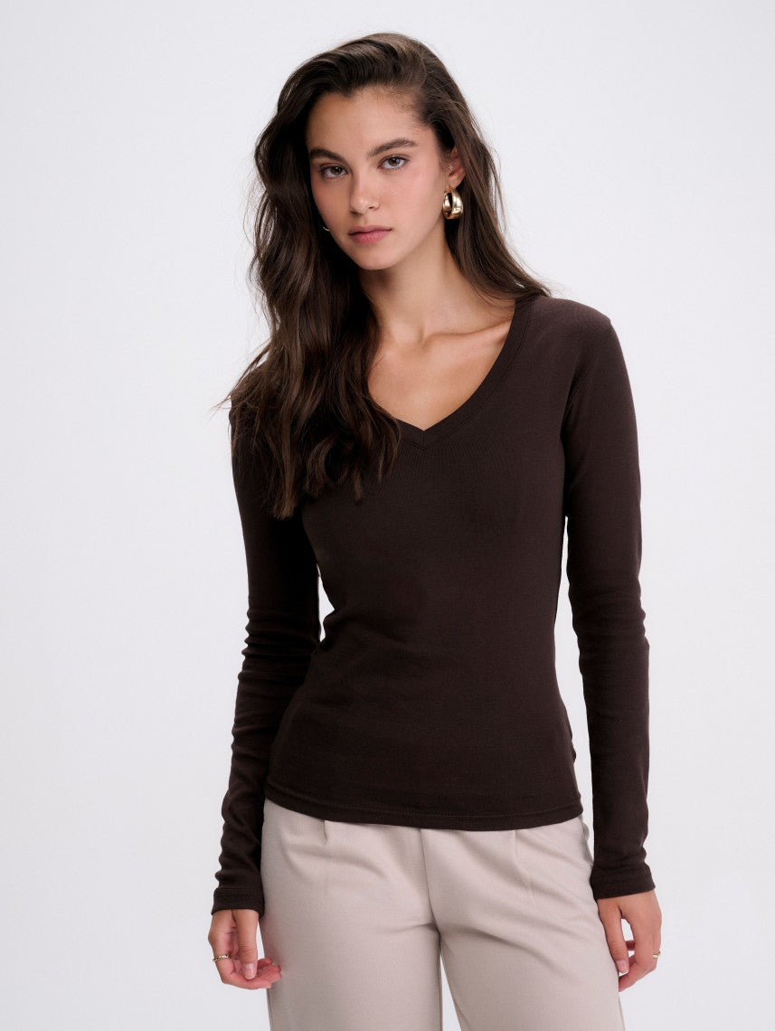 BASIC V NECK RIB-WOMEN