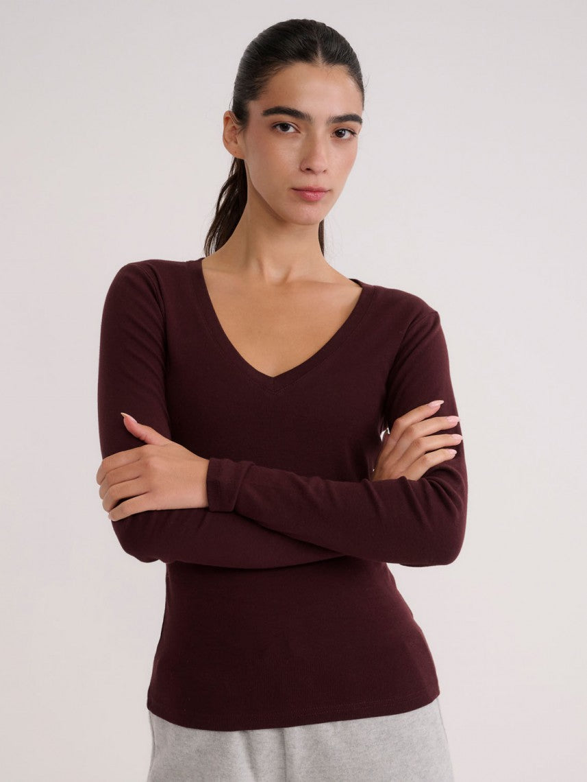 BASIC V NECK RIB-WOMEN